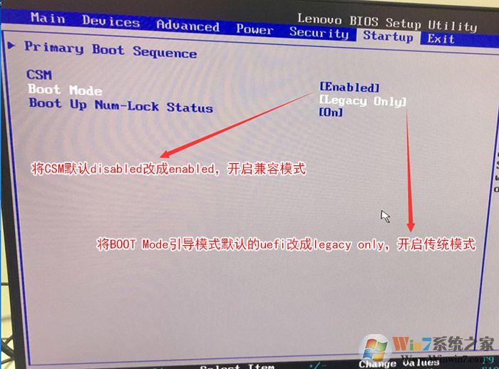 把Boot Mode從UEFI改成Legacy 。再開啟csm兼容模式