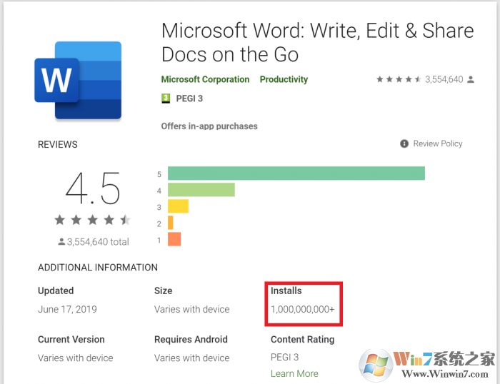微軟Word安卓版達(dá)到了10億次的安裝量