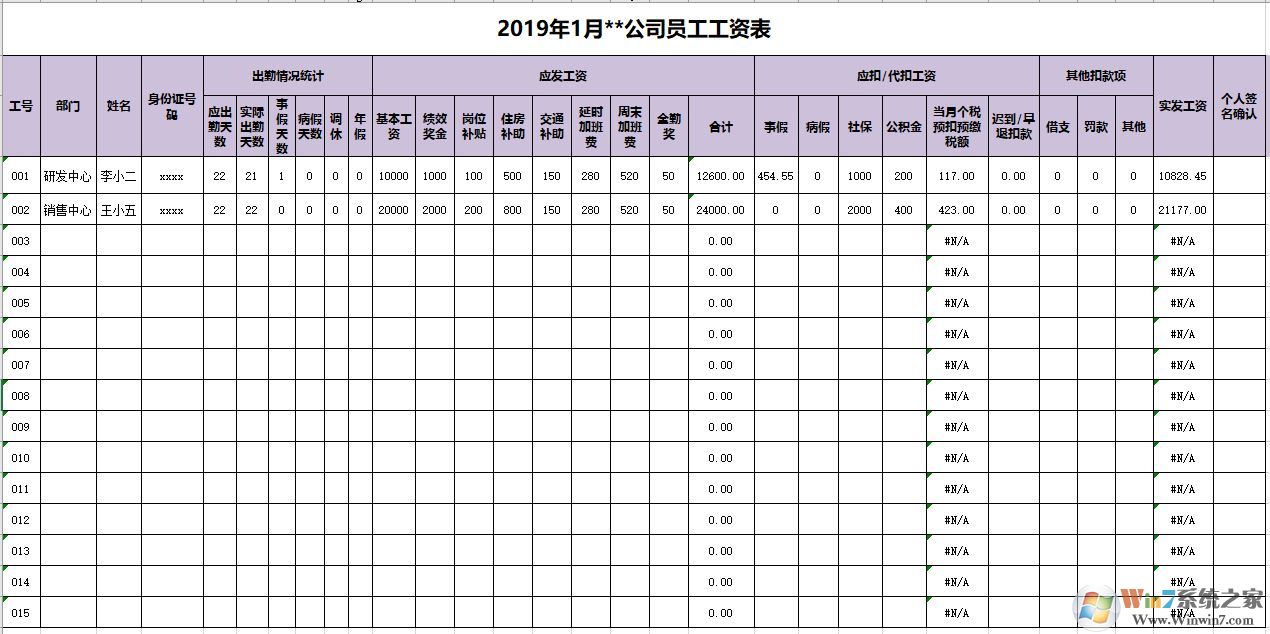 工資條模板下載_工資條模板（含最新個(gè)稅預(yù)扣預(yù)繳公式）