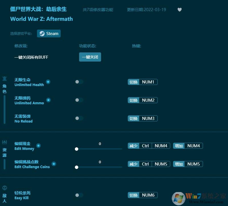 僵尸世界大戰(zhàn)劫后余生七項修改器 v1.0.10