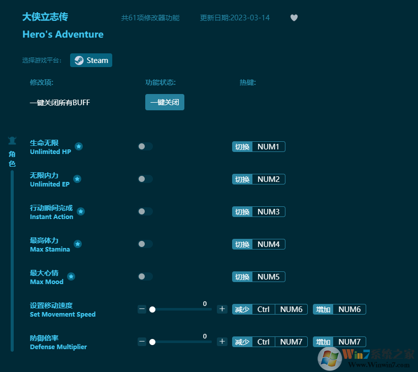 大俠立志傳六十一項修改器 v2023最新版