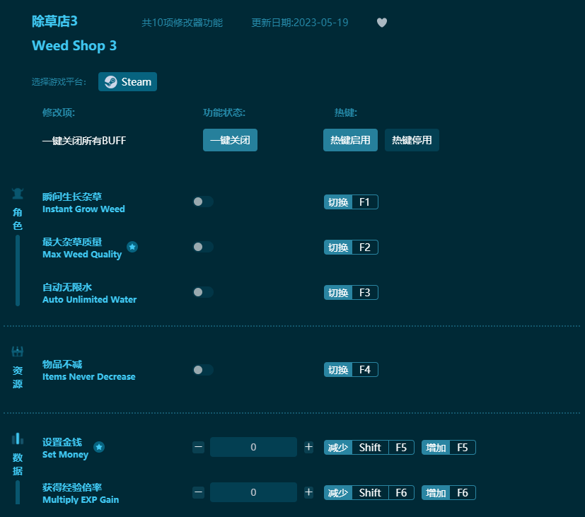 除草店3十項(xiàng)修改器 v2023最新版