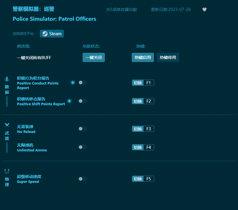 警察模擬器巡警五項(xiàng)修改器 v2023最新版