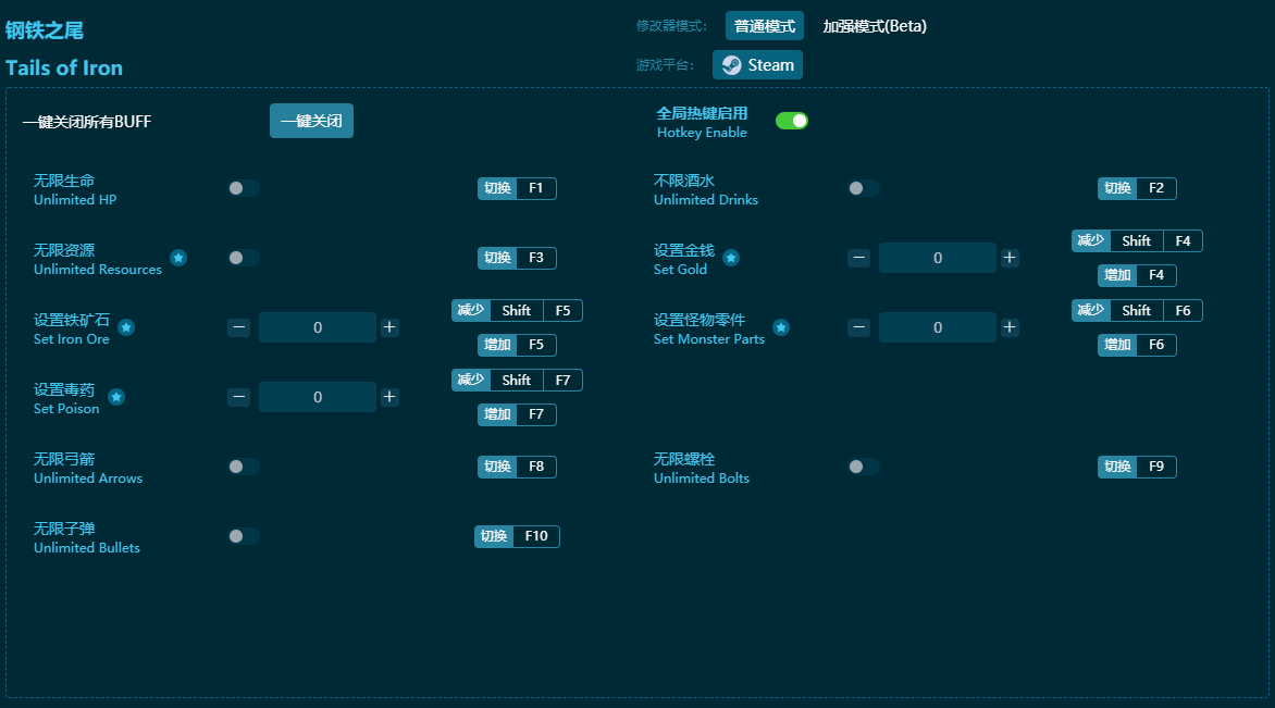 鋼鐵之尾十項(xiàng)修改器 v2024最新版