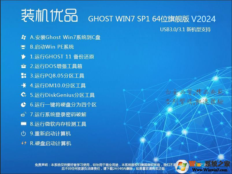 裝機(jī)優(yōu)品Ghost Win7 64位旗艦版(集成USB3.0驅(qū)動(dòng)+NVMe硬盤(pán))V2024