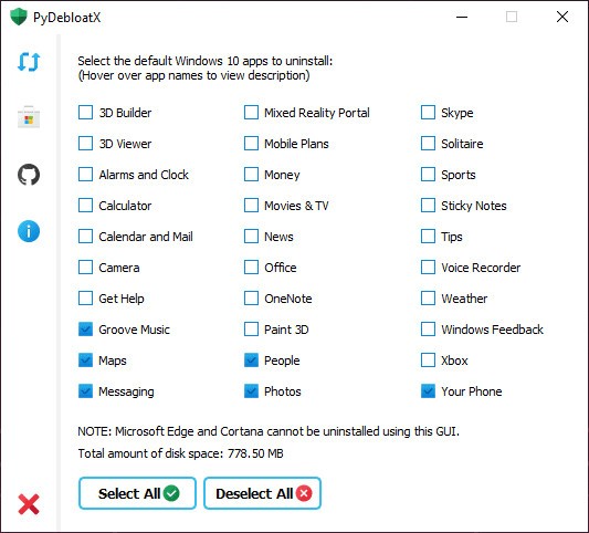 PyDebloatX(卸載win10默認(rèn)應(yīng)用)